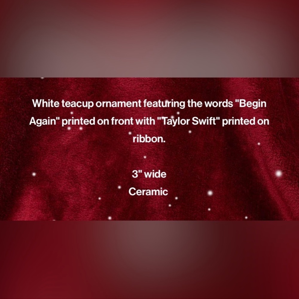 Taylor Swift Christmas Tree Ornament Begin Again Teacup Red Tea Cup Mug Swiftmas - Picture 5 of 7